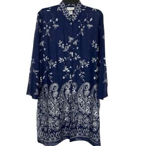 Vtg Ruth Norman Blue PaisleyFloral Cotton Tunic Shirt Dress LP Boho Cottagecore
